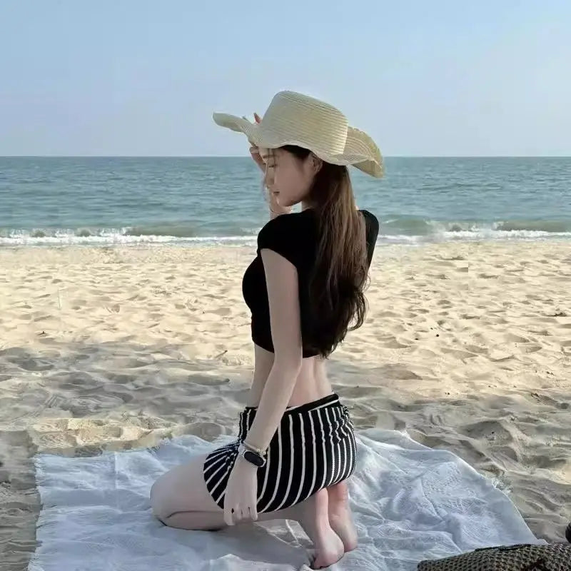 European American Fashion Women's Bikini 2026 High-End Striped Print Swimsuits Sexy Triangle Bikini Set for Slim Figure