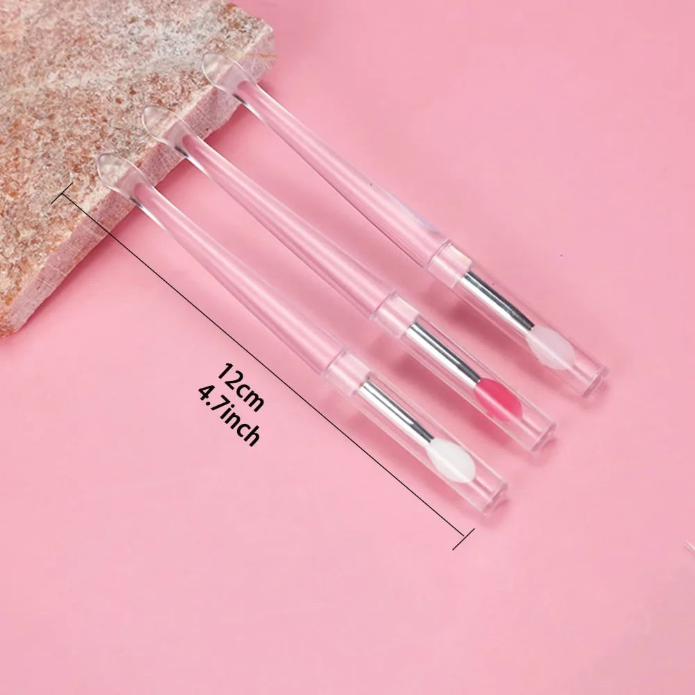 3-Piece Mini Lip Brush Set with Caps, Reusable Silicone Lipstick Applicators