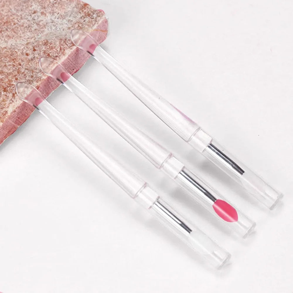 3-Piece Mini Lip Brush Set with Caps, Reusable Silicone Lipstick Applicators