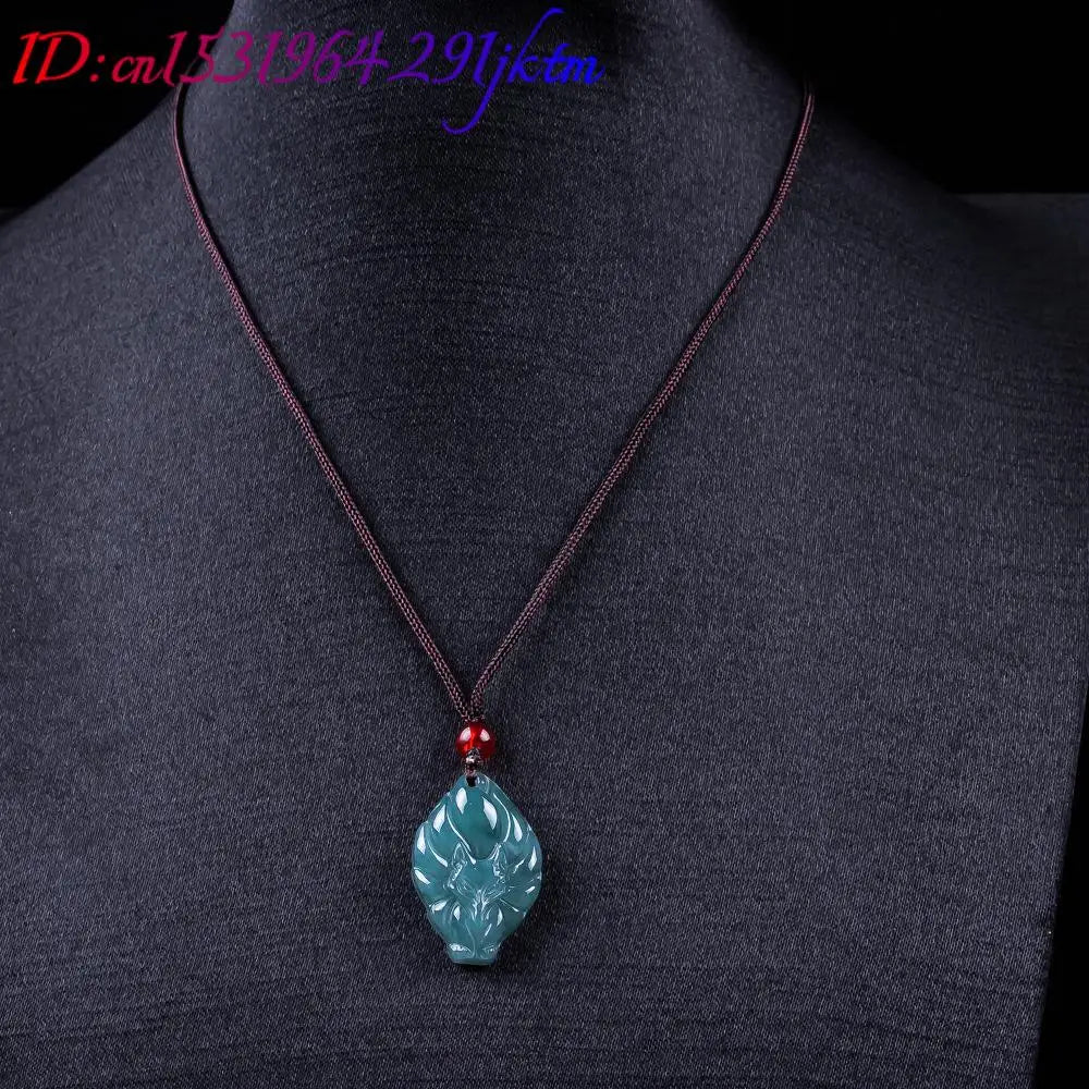 Natural Burmese Jadeite Fox Pendant Necklace Vintage Accessories Gemstone Real Jade Designer Fashion Jewelry Gifts for Women