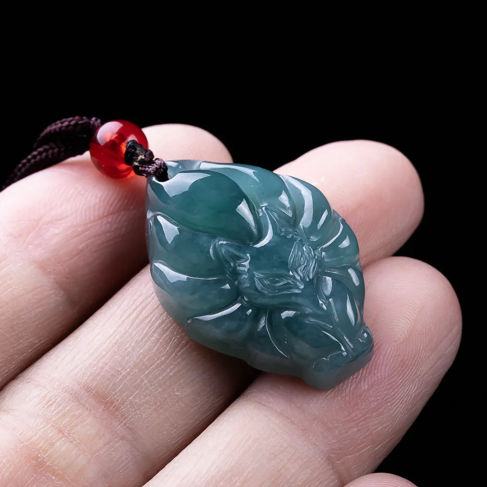 Natural Burmese Jadeite Fox Pendant Necklace Vintage Accessories Gemstone Real Jade Designer Fashion Jewelry Gifts for Women