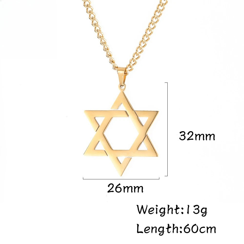 Stainless Steel Star of David Pendant Necklace For Men Hexagram David Star Jewelry, Vintage Box Chain Religious Jewis