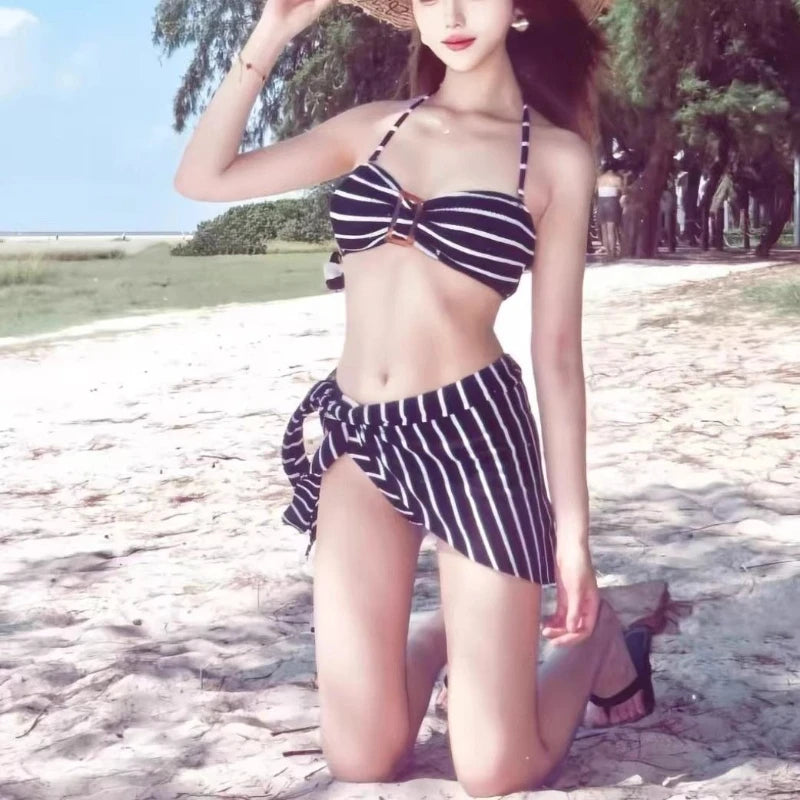 European American Fashion Women's Bikini 2026 High-End Striped Print Swimsuits Sexy Triangle Bikini Set for Slim Figure