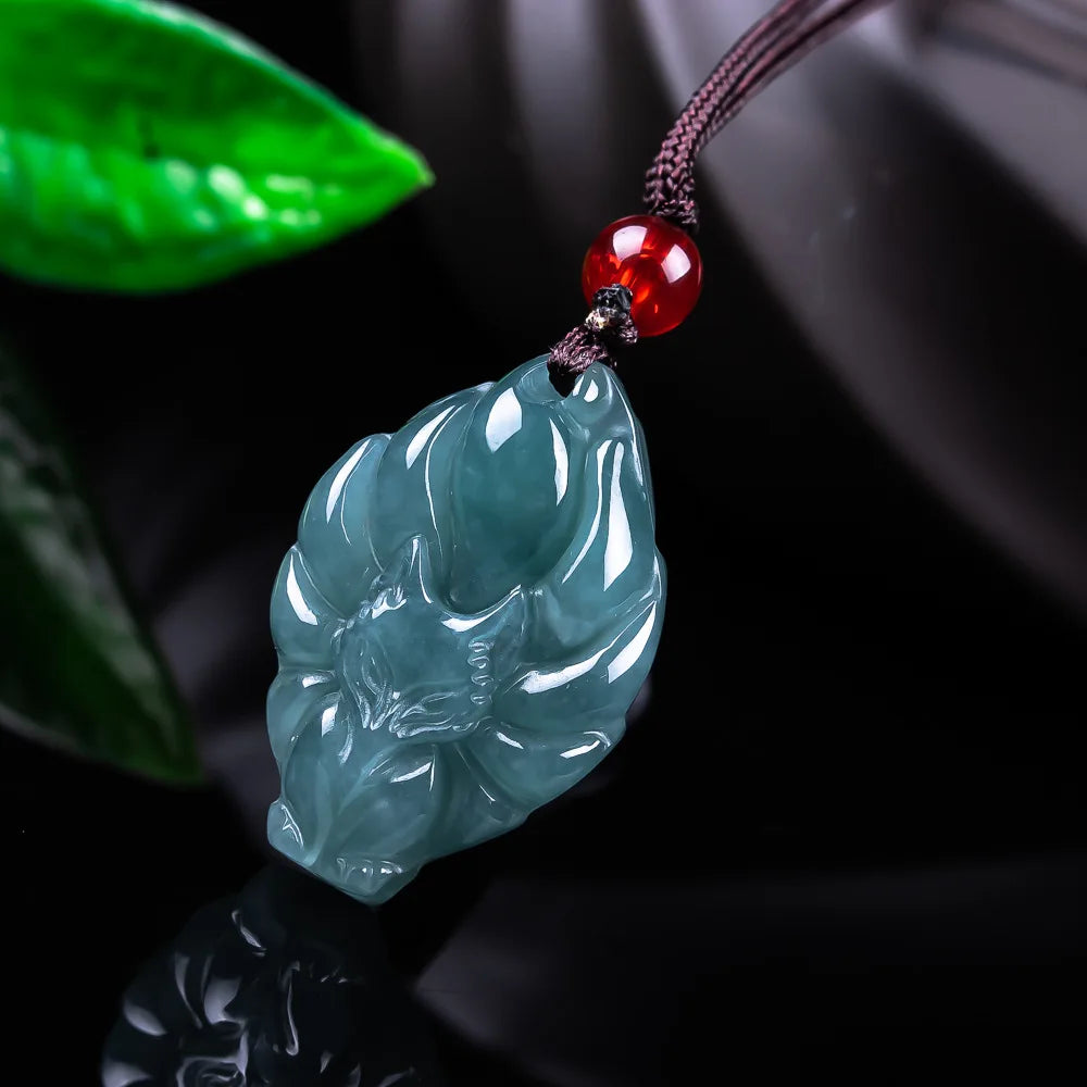Natural Burmese Jadeite Fox Pendant Necklace Vintage Accessories Gemstone Real Jade Designer Fashion Jewelry Gifts for Women