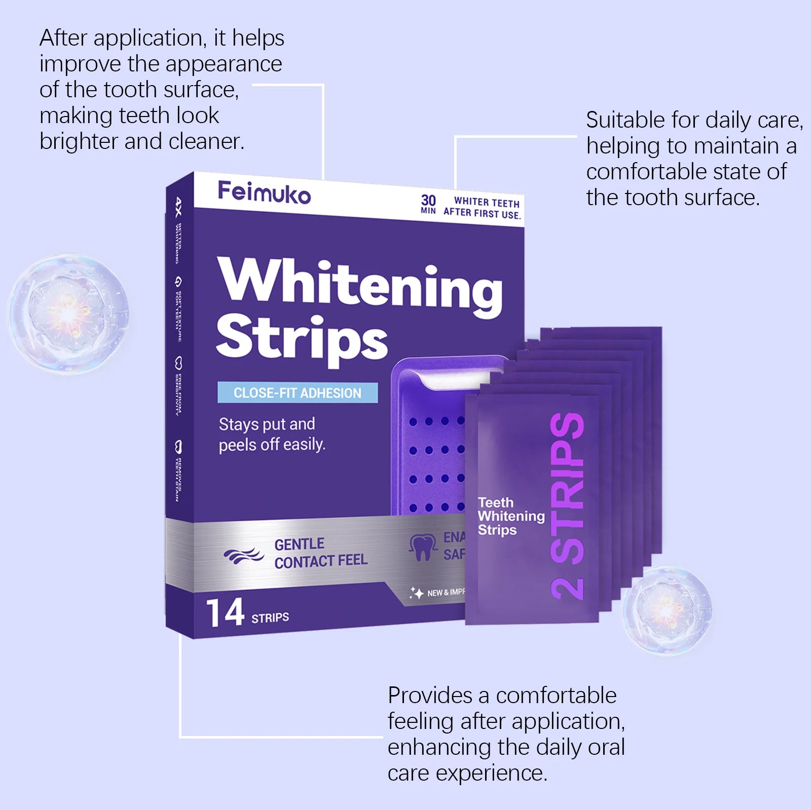 Purple Teeth Whitening Strips Brighteni Tooth Improve Dental Yellowing Bright Smile Cleaning Oral Hygiene Teeth Bleaching Strip