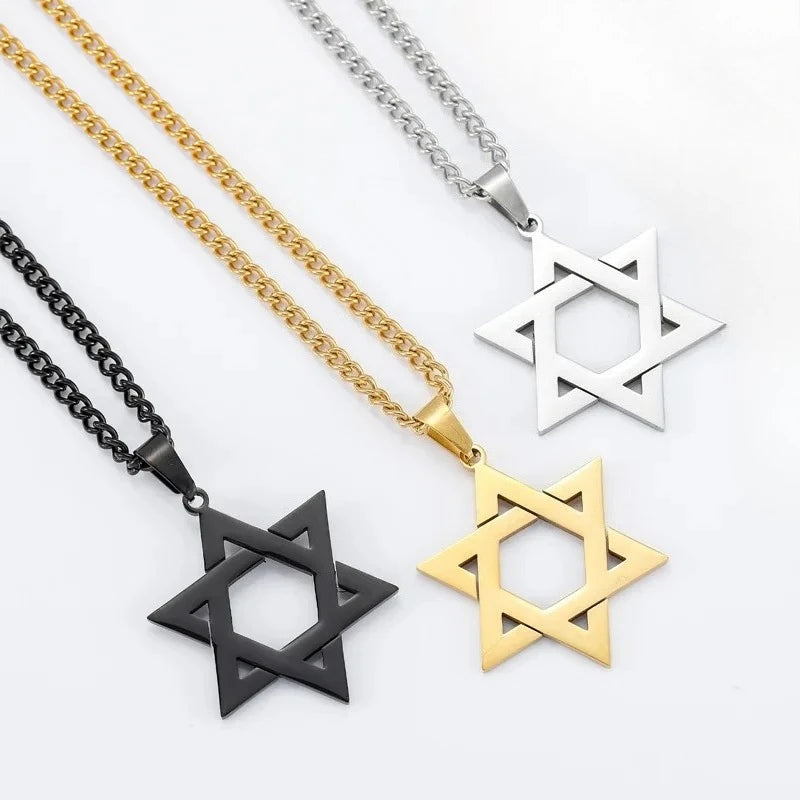 Stainless Steel Star of David Pendant Necklace For Men Hexagram David Star Jewelry, Vintage Box Chain Religious Jewis