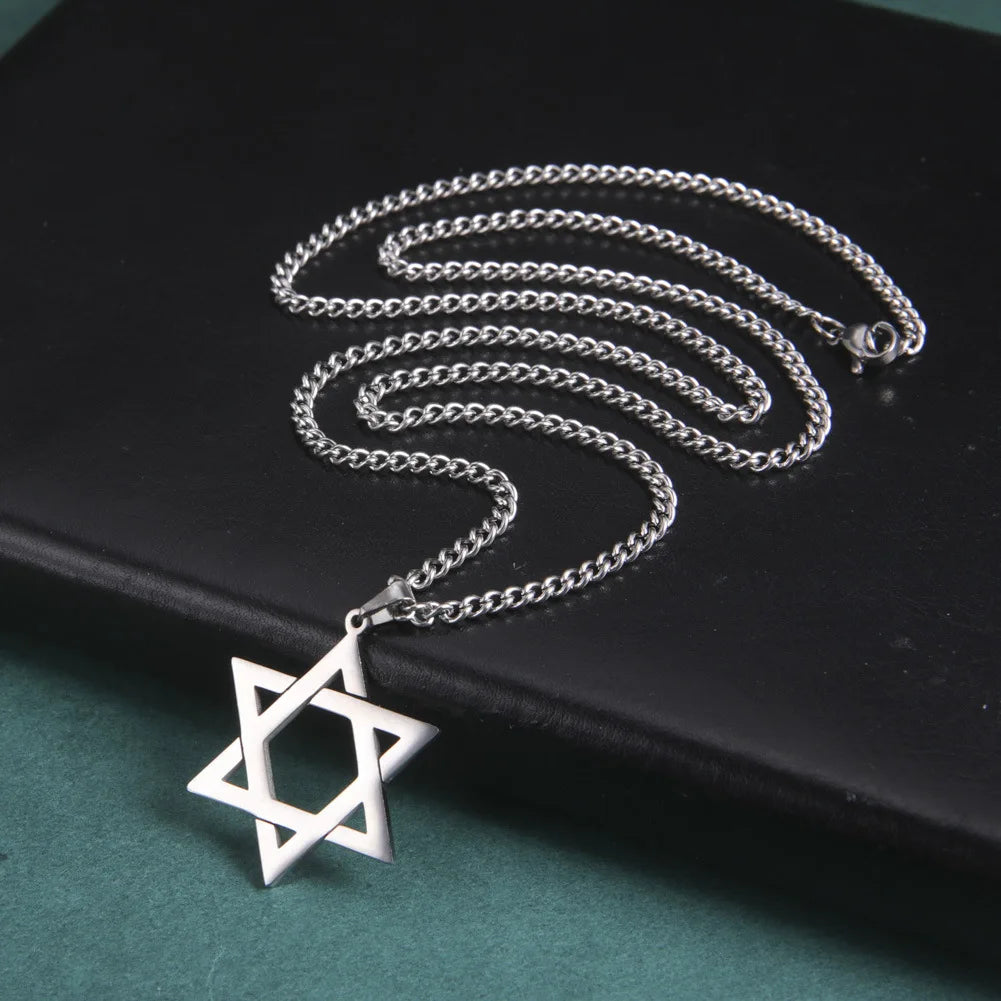 Stainless Steel Star of David Pendant Necklace For Men Hexagram David Star Jewelry, Vintage Box Chain Religious Jewis