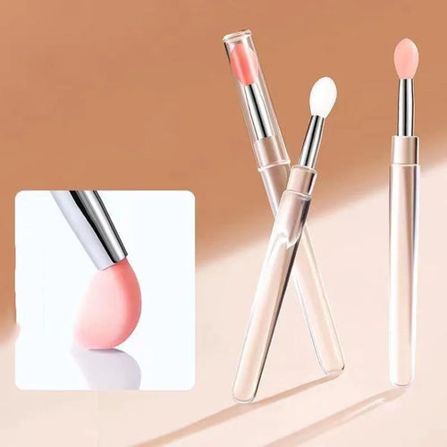 3pcs Portable Mini Silicone Lip Brush with Cap Reusable Clear Handle Lip Applicator for Lipstick & Lip Gloss Cute Makeup Tool