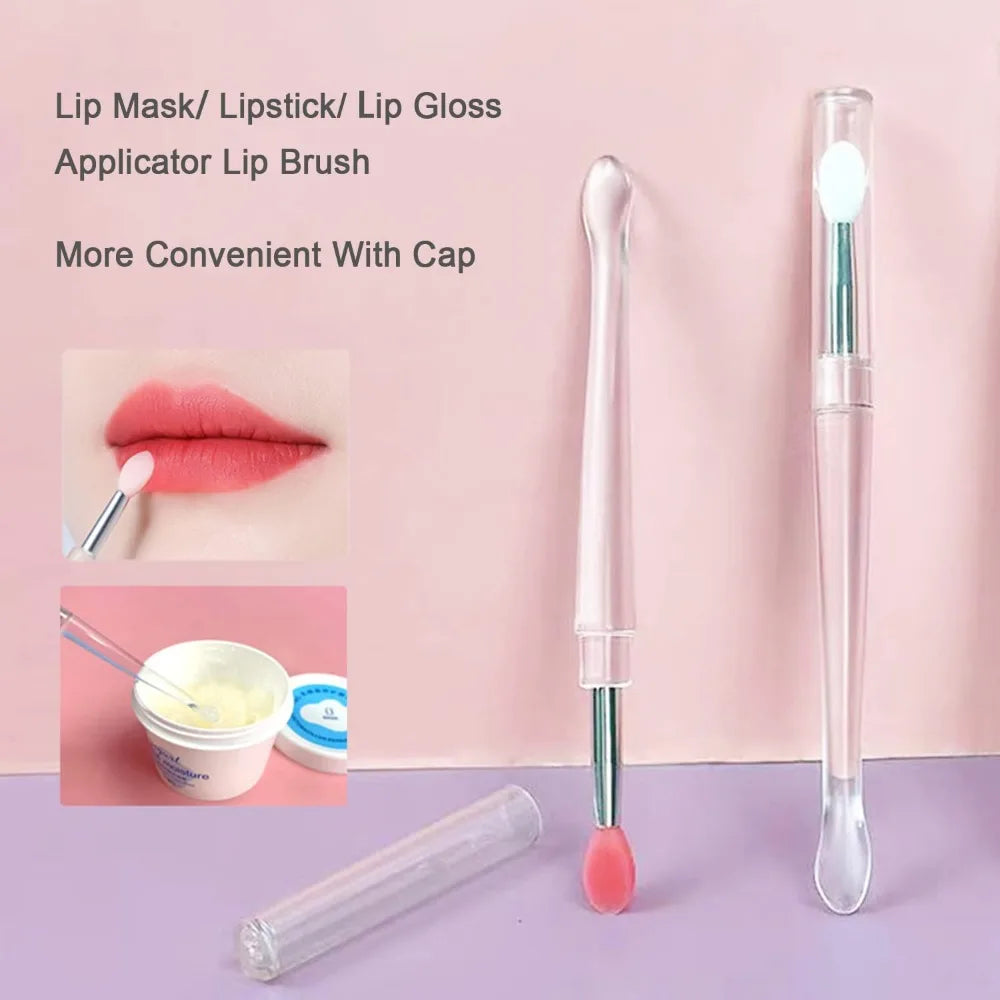 3-Piece Mini Lip Brush Set with Caps, Reusable Silicone Lipstick Applicators