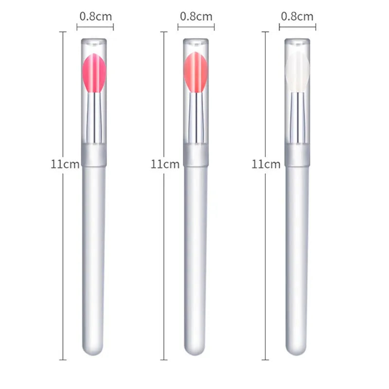 3pcs Portable Mini Silicone Lip Brush with Cap Reusable Clear Handle Lip Applicator for Lipstick & Lip Gloss Cute Makeup Tool
