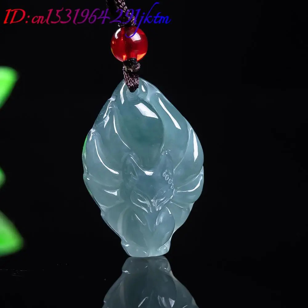Natural Burmese Jadeite Fox Pendant Necklace Vintage Accessories Gemstone Real Jade Designer Fashion Jewelry Gifts for Women