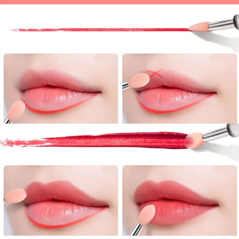 3pcs Portable Mini Silicone Lip Brush with Cap Reusable Clear Handle Lip Applicator for Lipstick & Lip Gloss Cute Makeup Tool