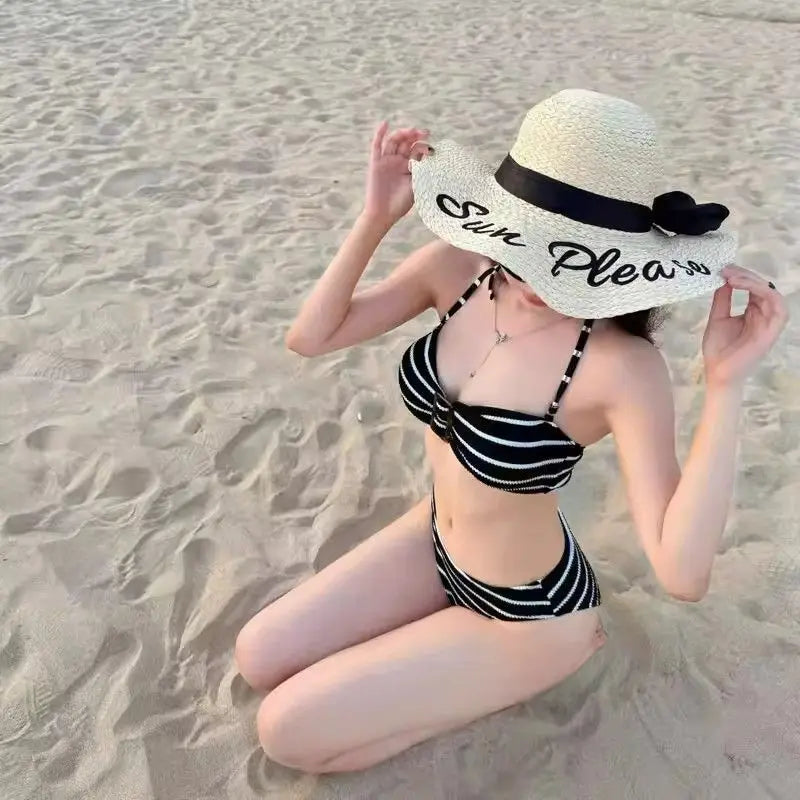 European American Fashion Women's Bikini 2026 High-End Striped Print Swimsuits Sexy Triangle Bikini Set for Slim Figure