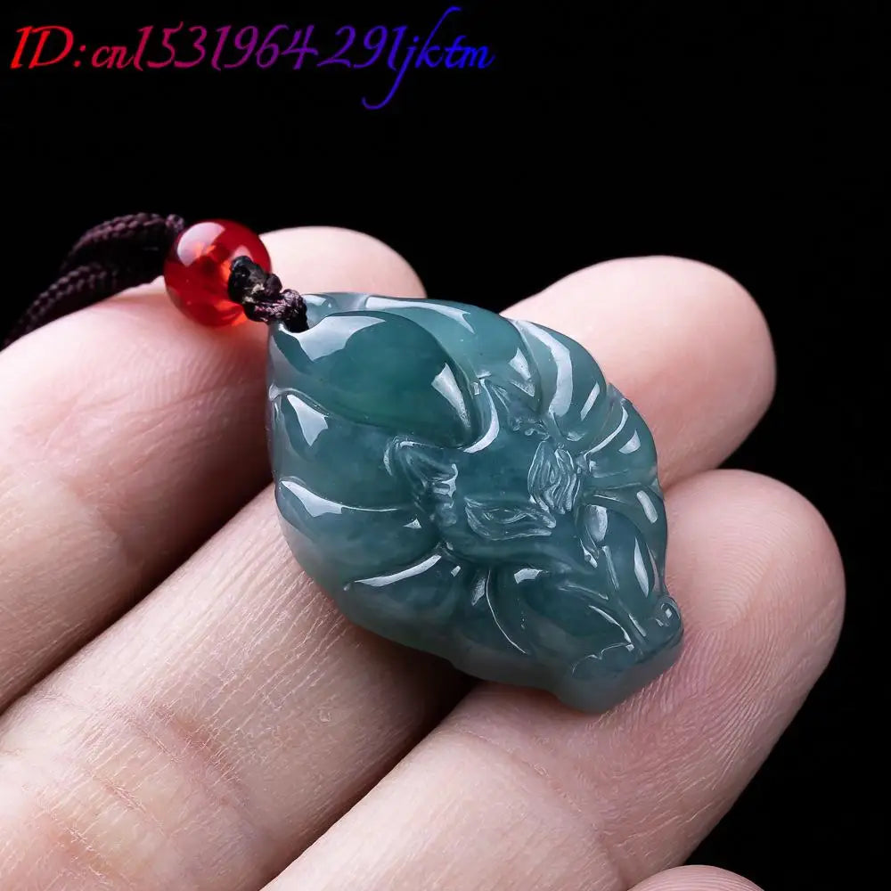 Natural Burmese Jadeite Fox Pendant Necklace Vintage Accessories Gemstone Real Jade Designer Fashion Jewelry Gifts for Women