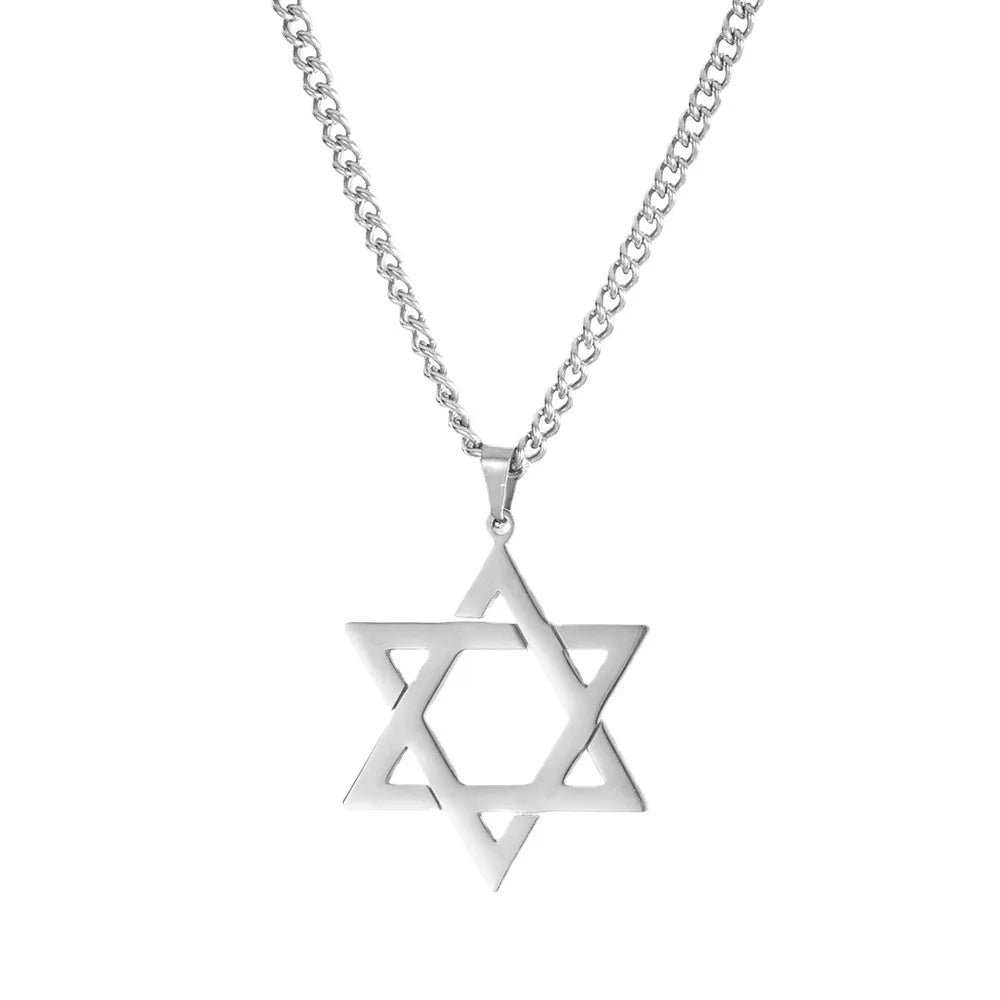 Stainless Steel Star of David Pendant Necklace For Men Hexagram David Star Jewelry, Vintage Box Chain Religious Jewis