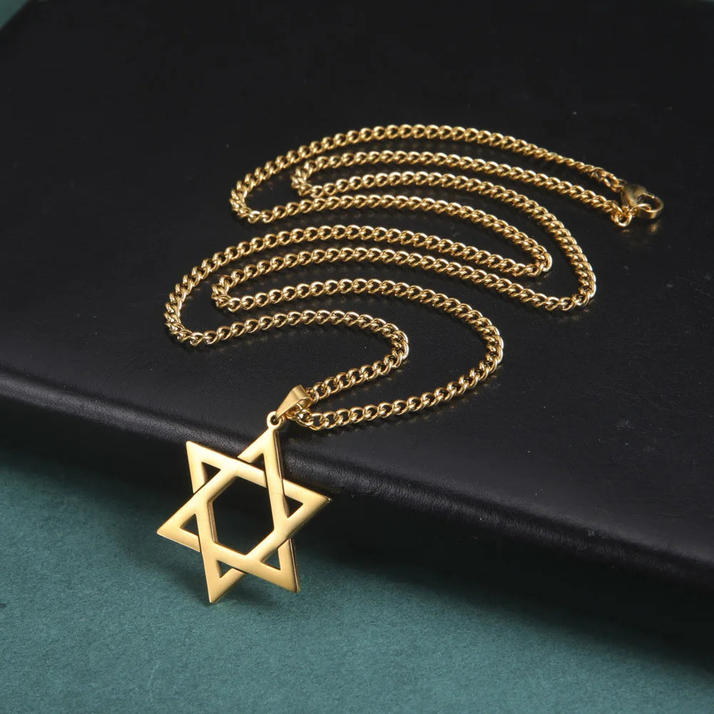 Stainless Steel Star of David Pendant Necklace For Men Hexagram David Star Jewelry, Vintage Box Chain Religious Jewis