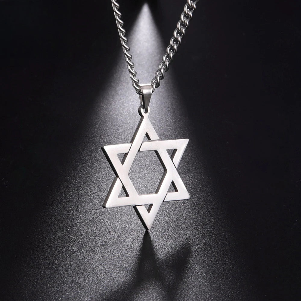 Stainless Steel Star of David Pendant Necklace For Men Hexagram David Star Jewelry, Vintage Box Chain Religious Jewis