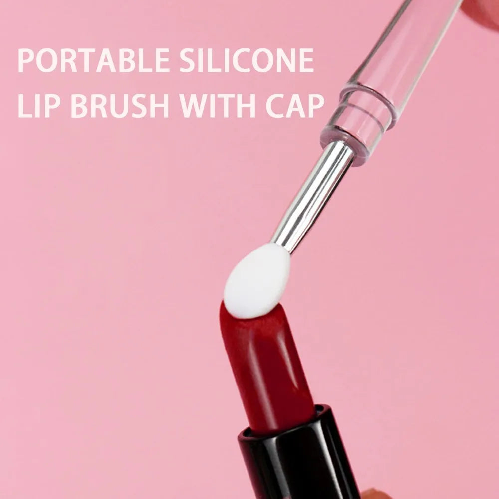 3-Piece Mini Lip Brush Set with Caps, Reusable Silicone Lipstick Applicators