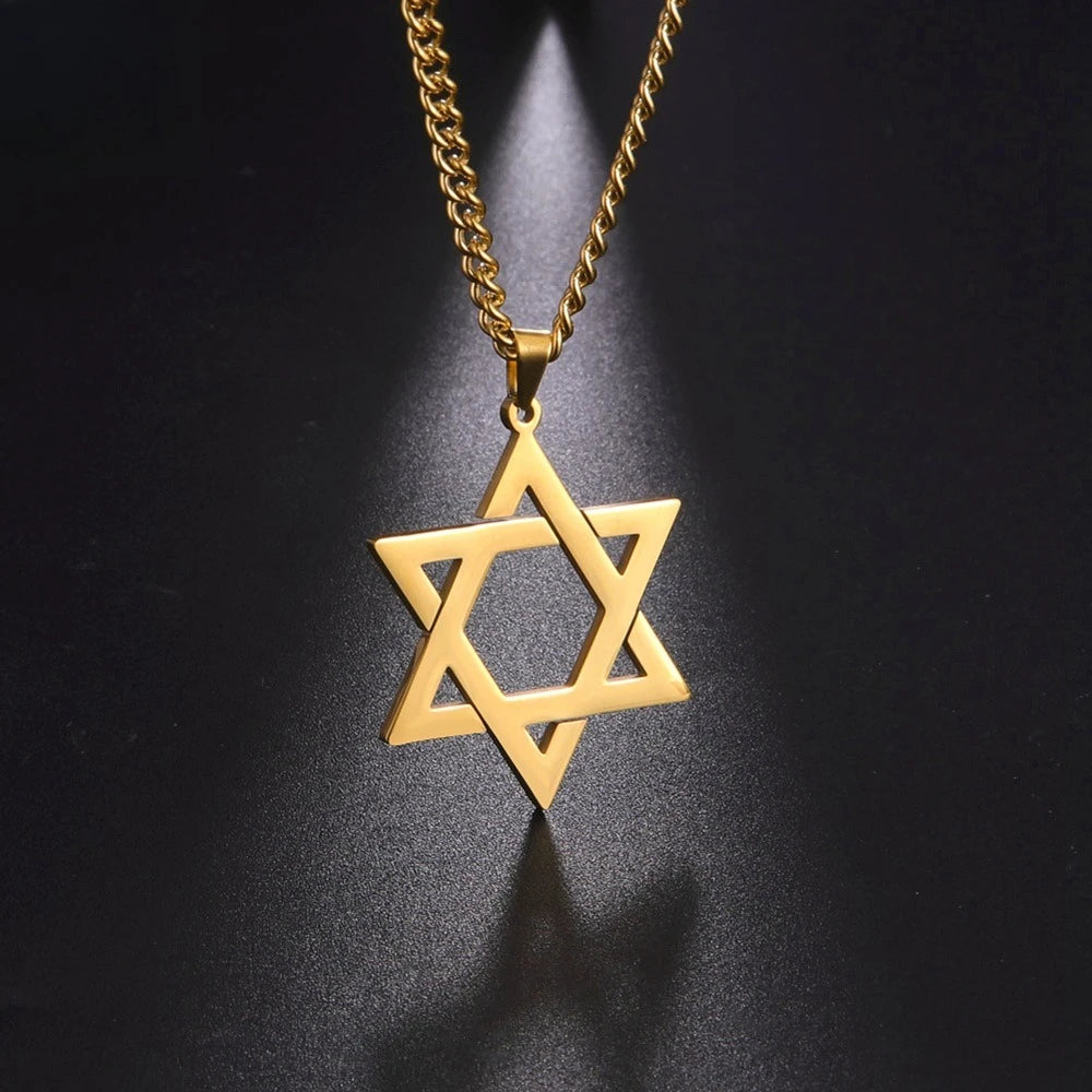 Stainless Steel Star of David Pendant Necklace For Men Hexagram David Star Jewelry, Vintage Box Chain Religious Jewis